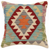 handmade Traditional Pillow Red Blue Hand-Woven SQUARE 100% WOOL Hand woven turkish pillow2' x 2'